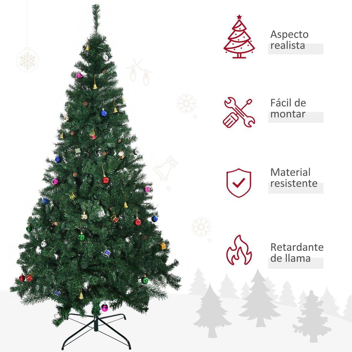 Árbol de Navidad Homcom 1036 ramas con adornos verde Ø93x210 cm