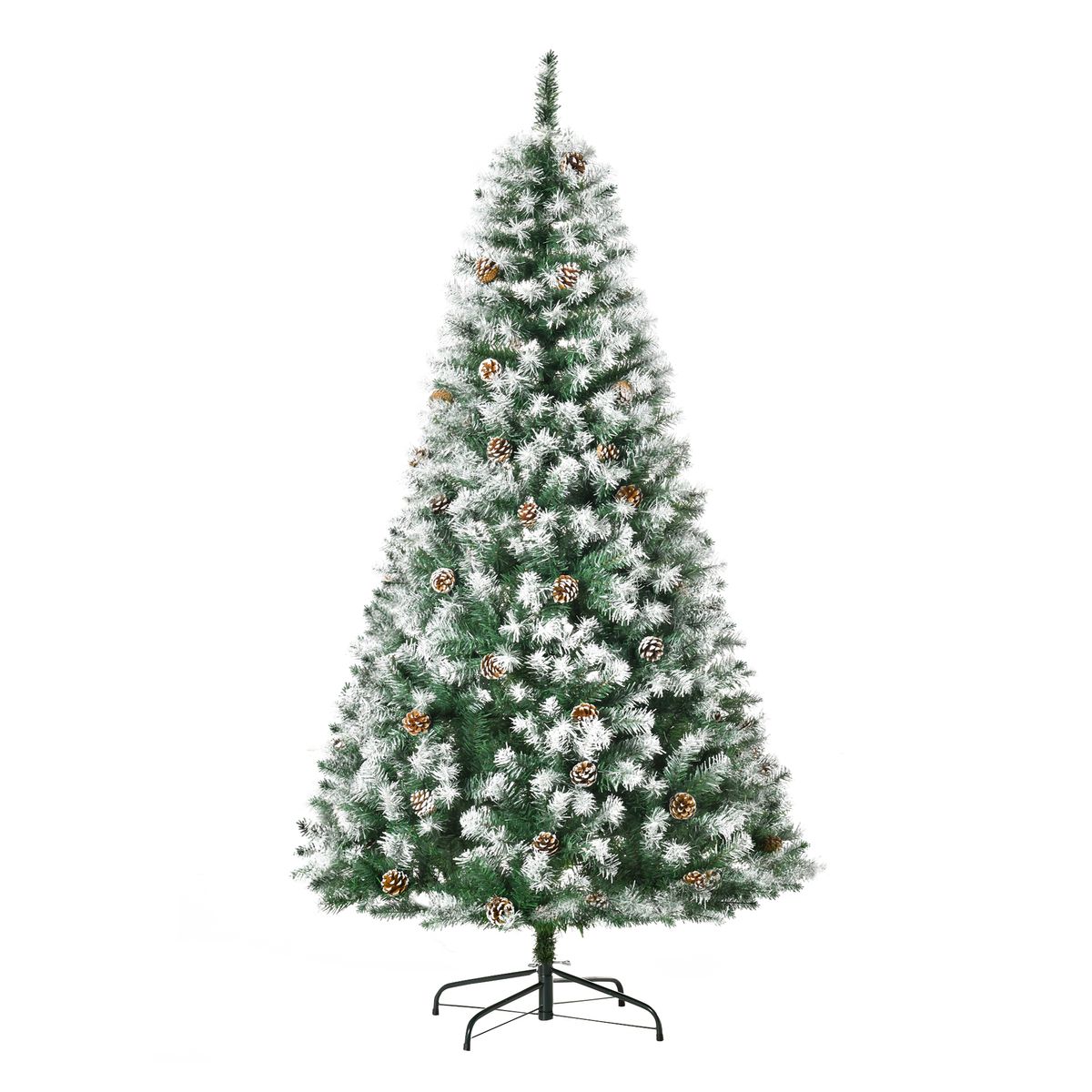 Árbol de Navidad Homcom 800 ramas con decoración efecto nieve verde Ø103x180 cm fondo blanco