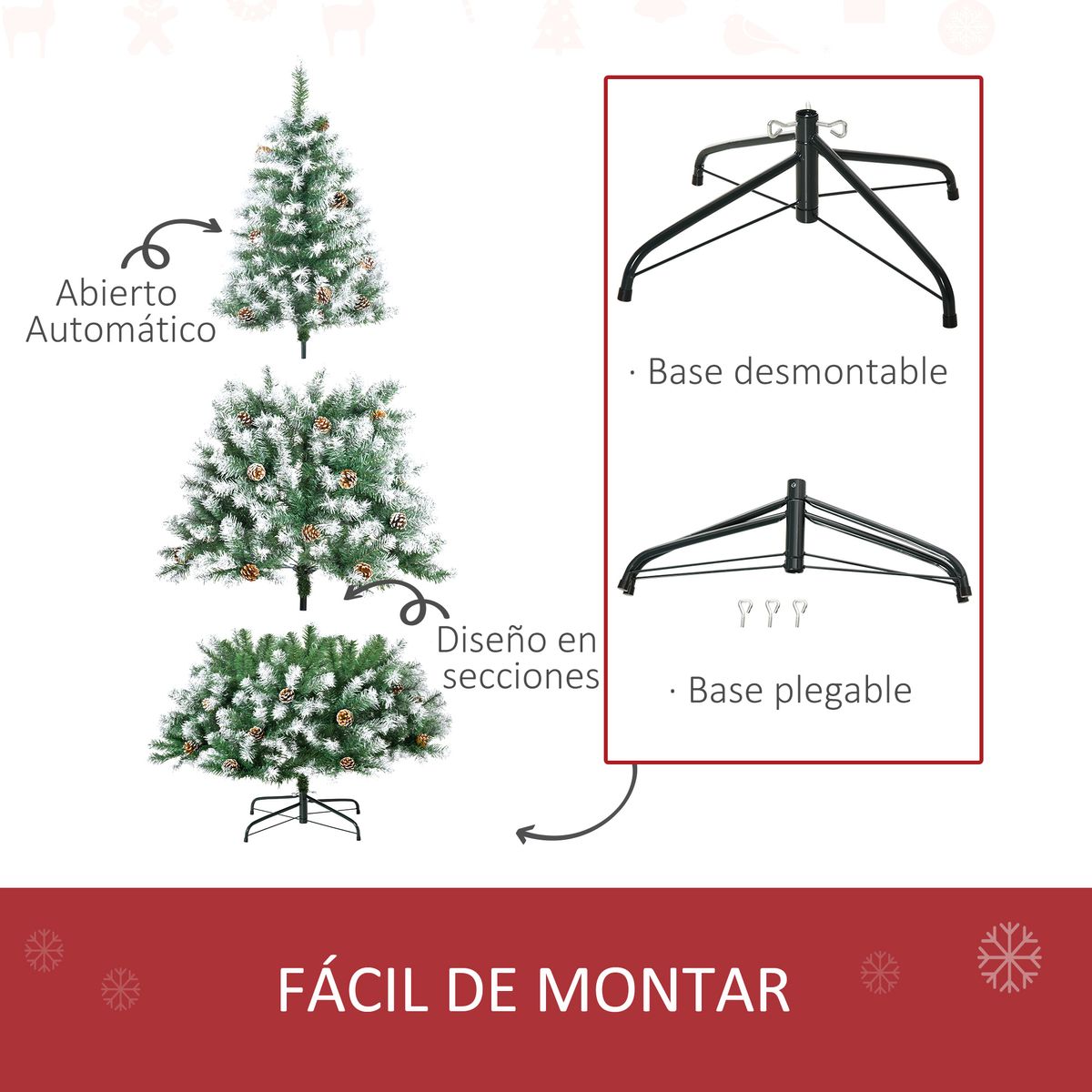 Árbol de Navidad Homcom 800 ramas con decoración efecto nieve verde Ø103x180 cm