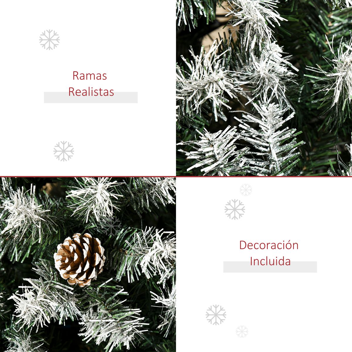 Árbol de Navidad Homcom 800 ramas con decoración efecto nieve verde Ø103x180 cm