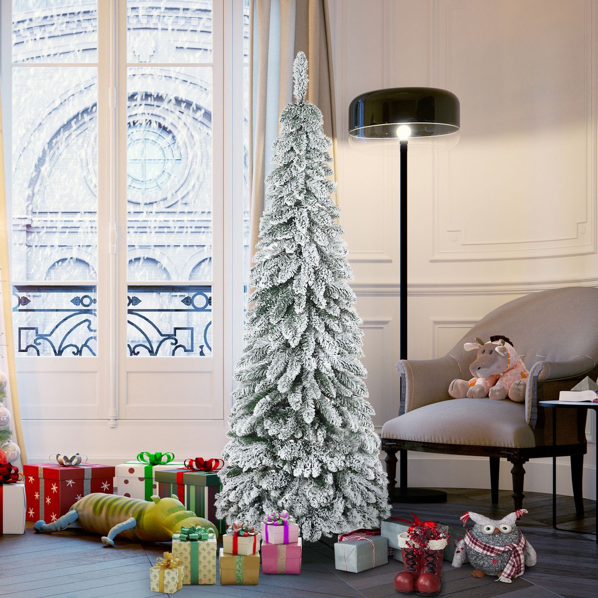 Árbol de Navidad Homcom 523 ramas efecto nevado verde Ø74x180 cm