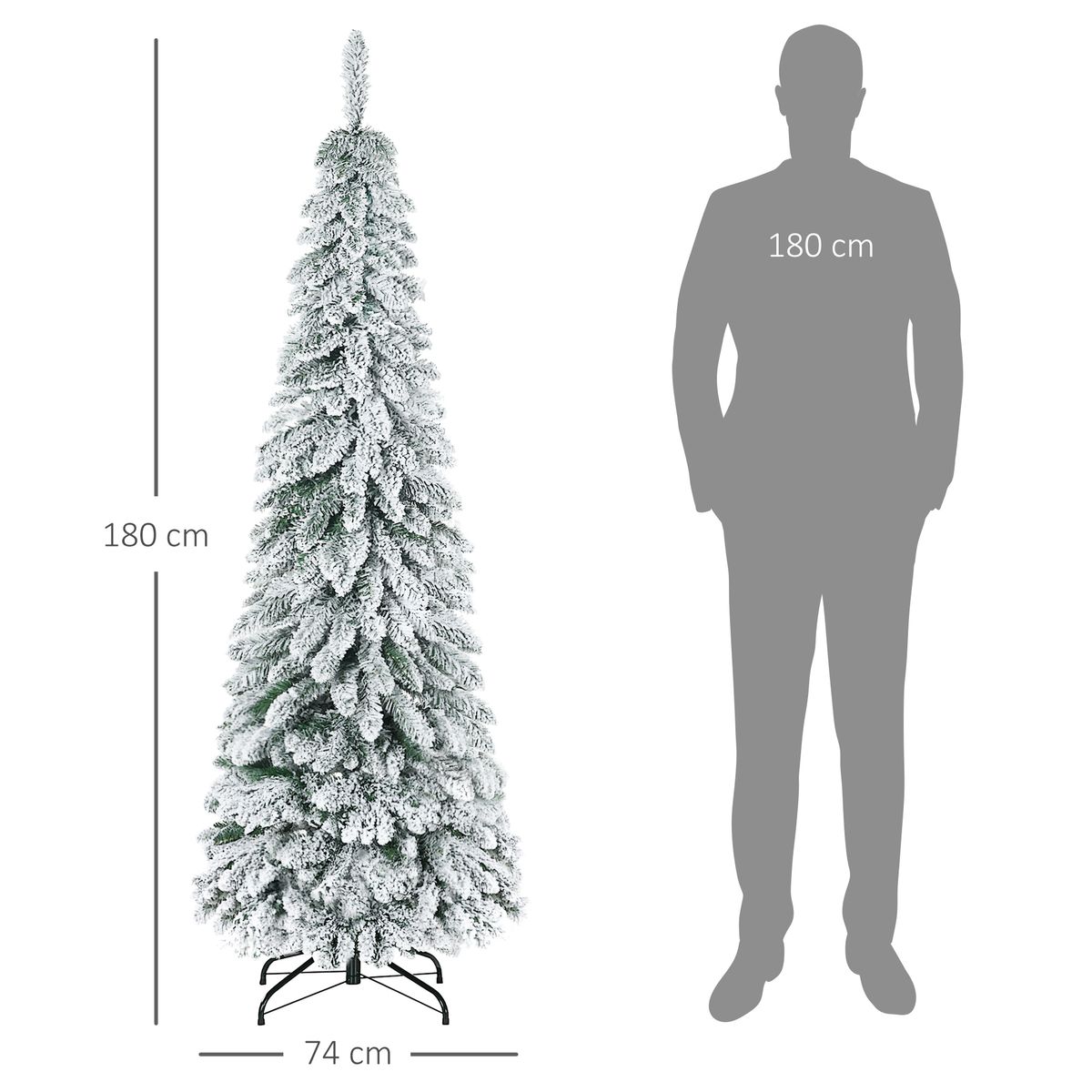 Árbol de Navidad Homcom 523 ramas efecto nevado verde Ø74x180 cm