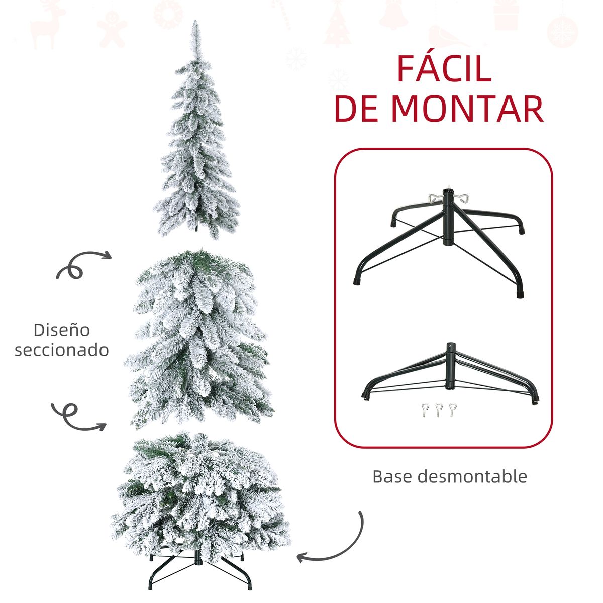 Árbol de Navidad Homcom 523 ramas efecto nevado verde Ø74x180 cm