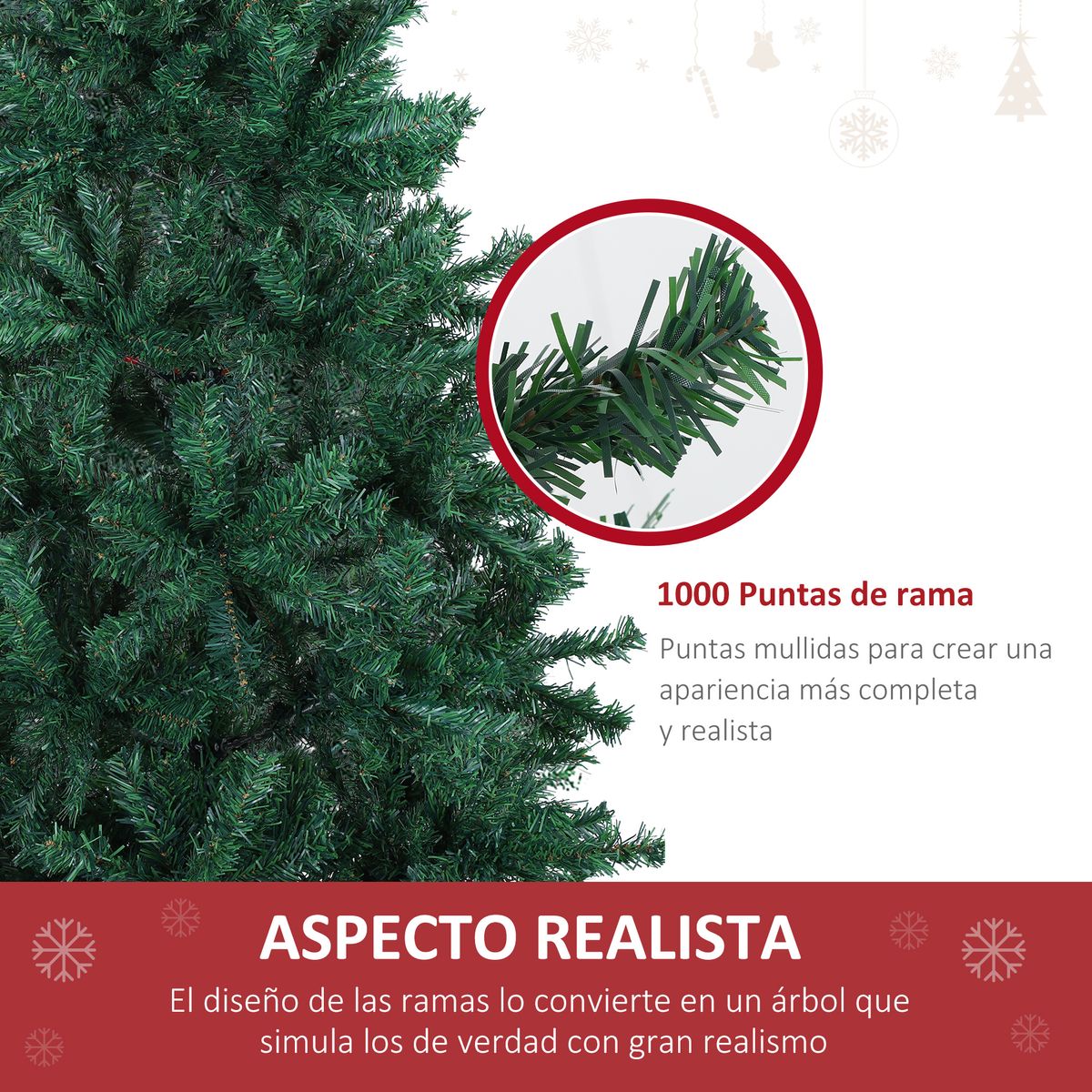 Árbol de Navidad Homcom 1000 ramas diseño desmontable verde Ø102x180 cm