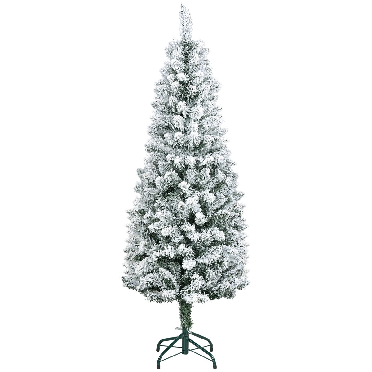 Árbol de Navidad Homcom 317 ramas efecto nevado verde Ø55x150 cm fondo blanco