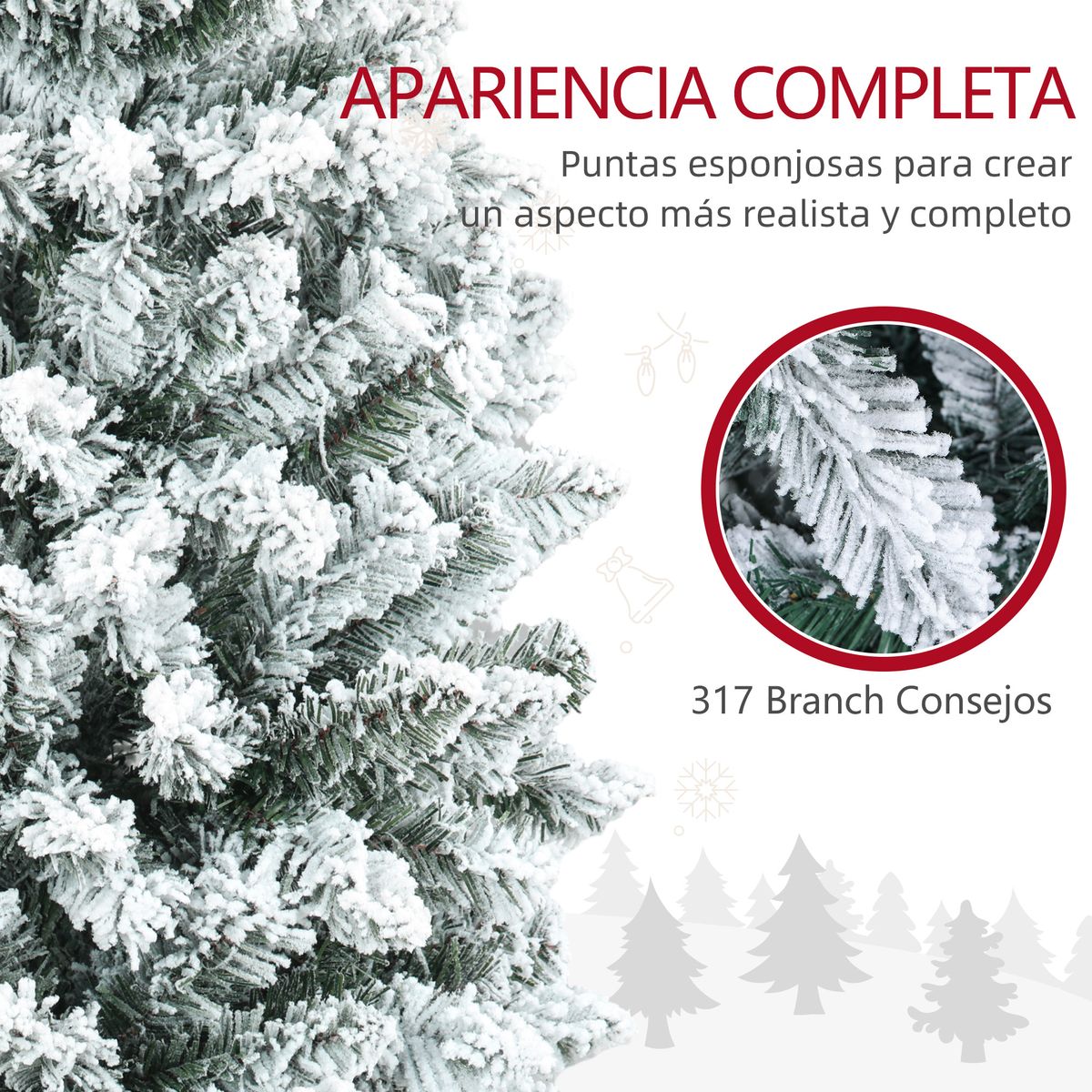 Árbol de Navidad Homcom 317 ramas efecto nevado verde Ø55x150 cm