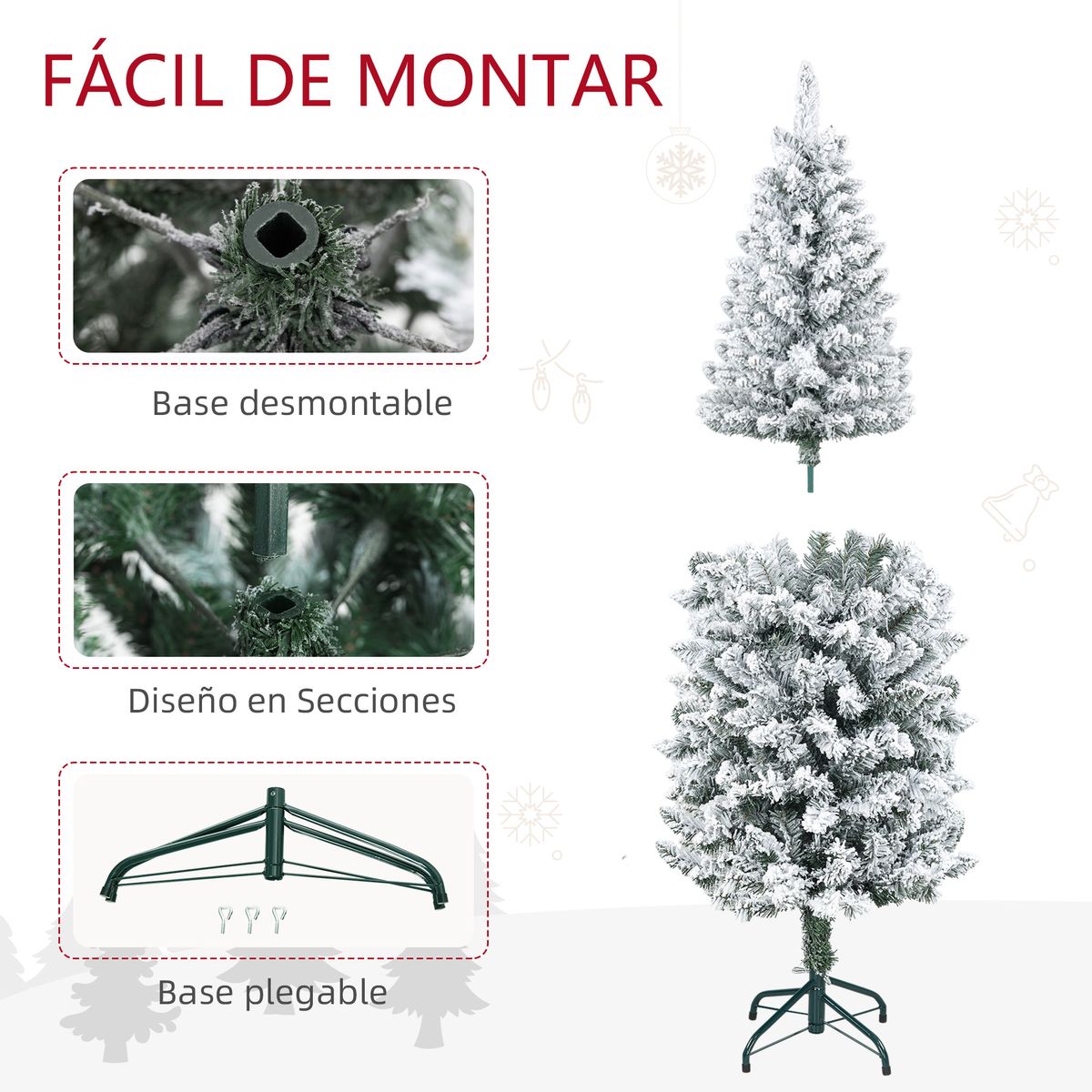 Árbol de Navidad Homcom 317 ramas efecto nevado verde Ø55x150 cm
