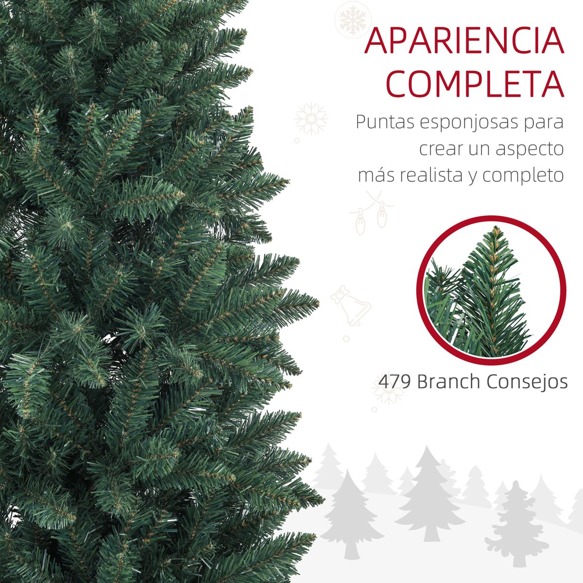 Árbol de Navidad Homcom 479 ramas base plegable verde Ø65x180 cm