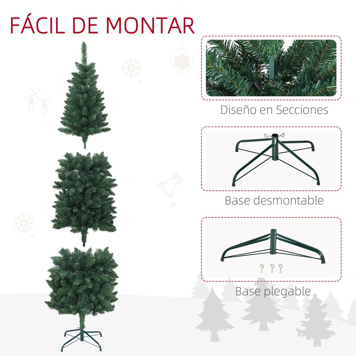 Árbol de Navidad Homcom 479 ramas base plegable verde Ø65x180 cm