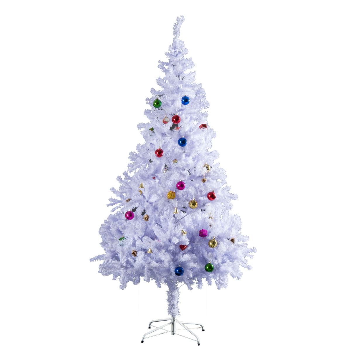 Árbol de Navidad Homcom 680 ramas 48 decoraciones blanco Ø85x150 cm fondo blanco