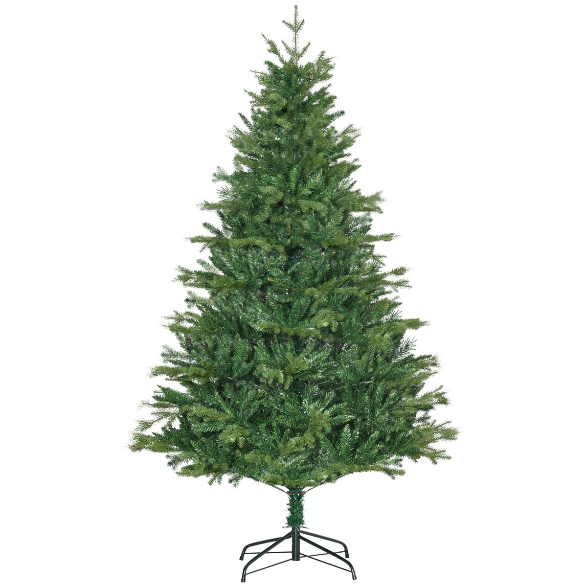 Árbol de Navidad Homcom 1443 ramas con decoración verde Ø120x180 cm fondo blanco