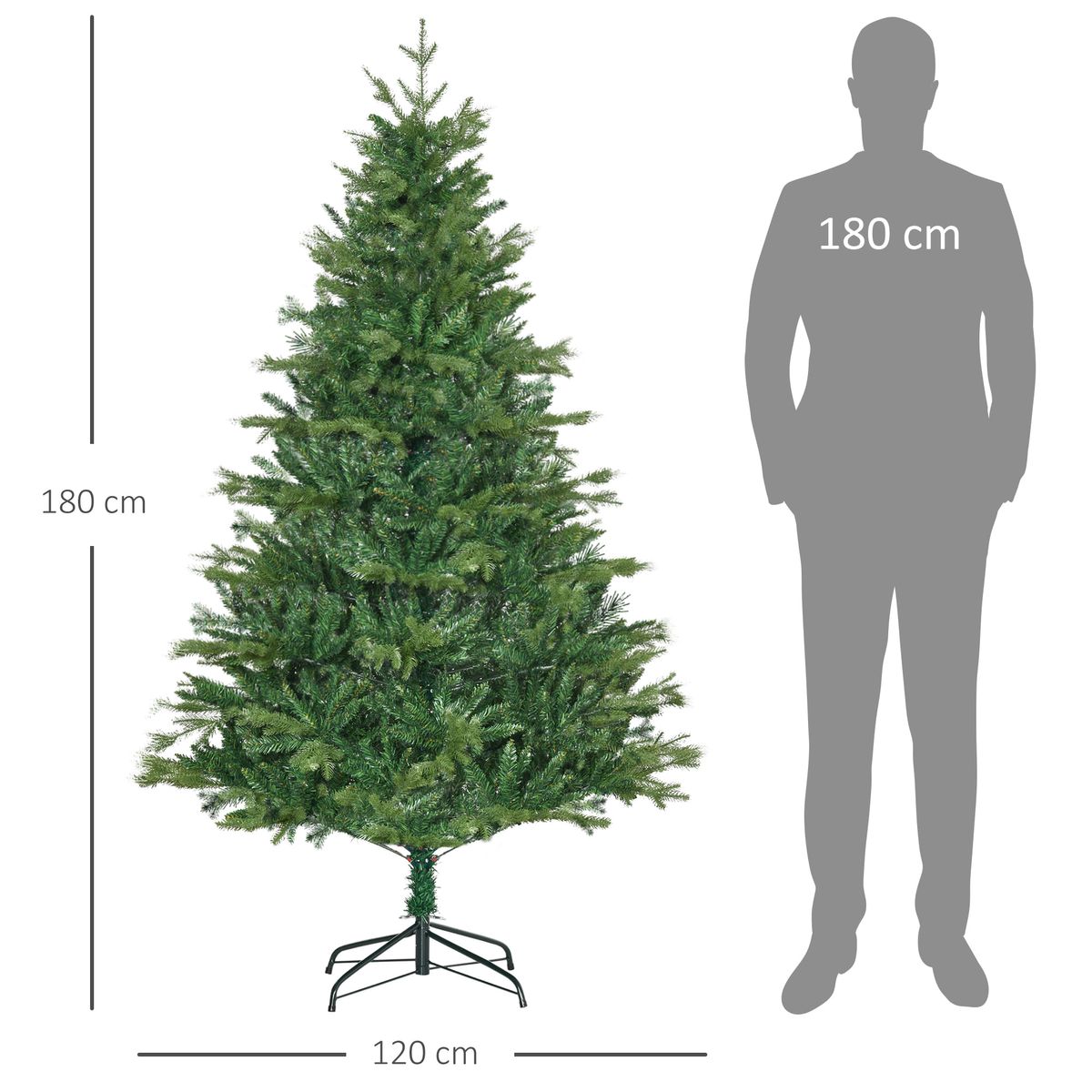 Árbol de Navidad Homcom 1443 ramas con decoración verde Ø120x180 cm medidas