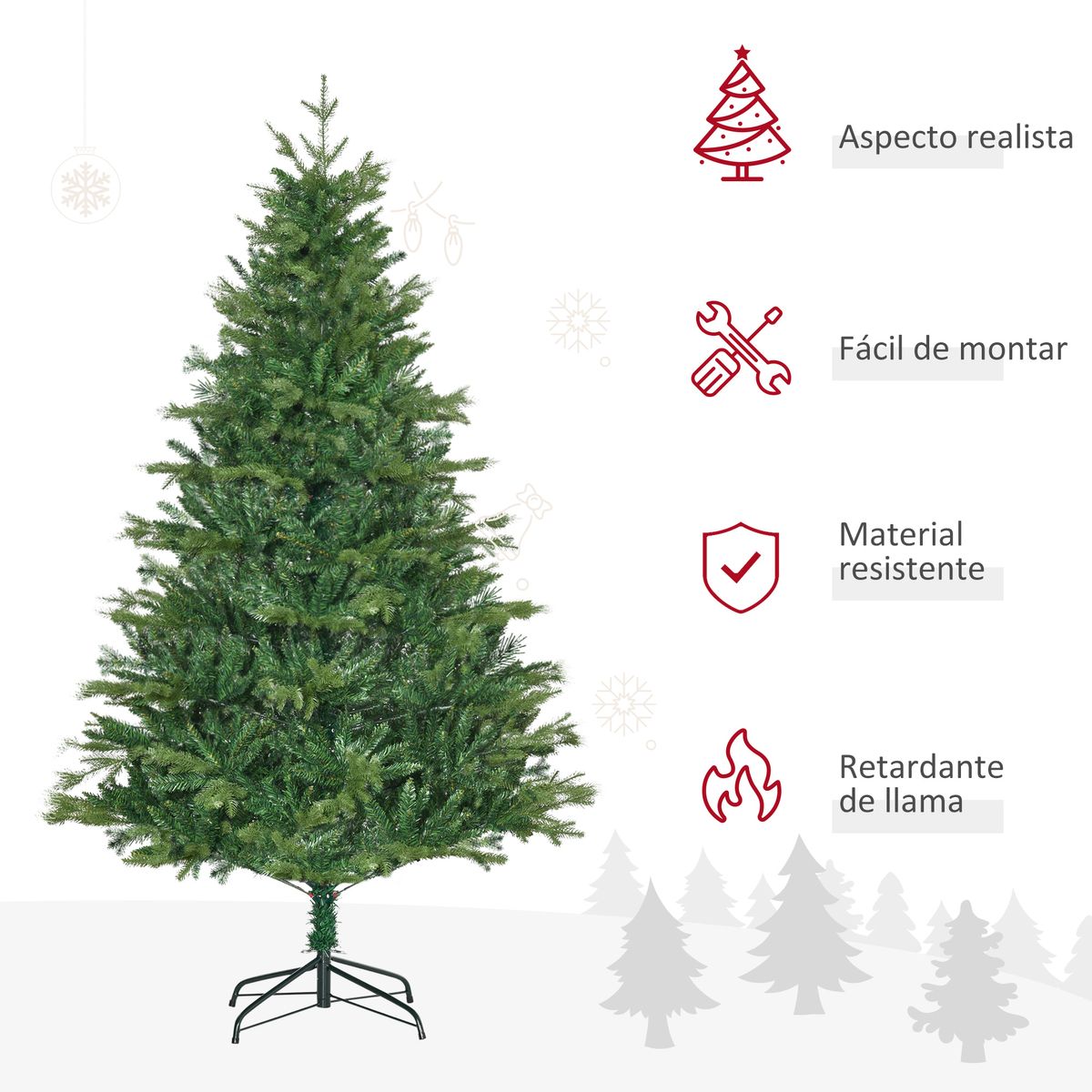 Árbol de Navidad Homcom 1443 ramas con decoración verde Ø120x180 cm