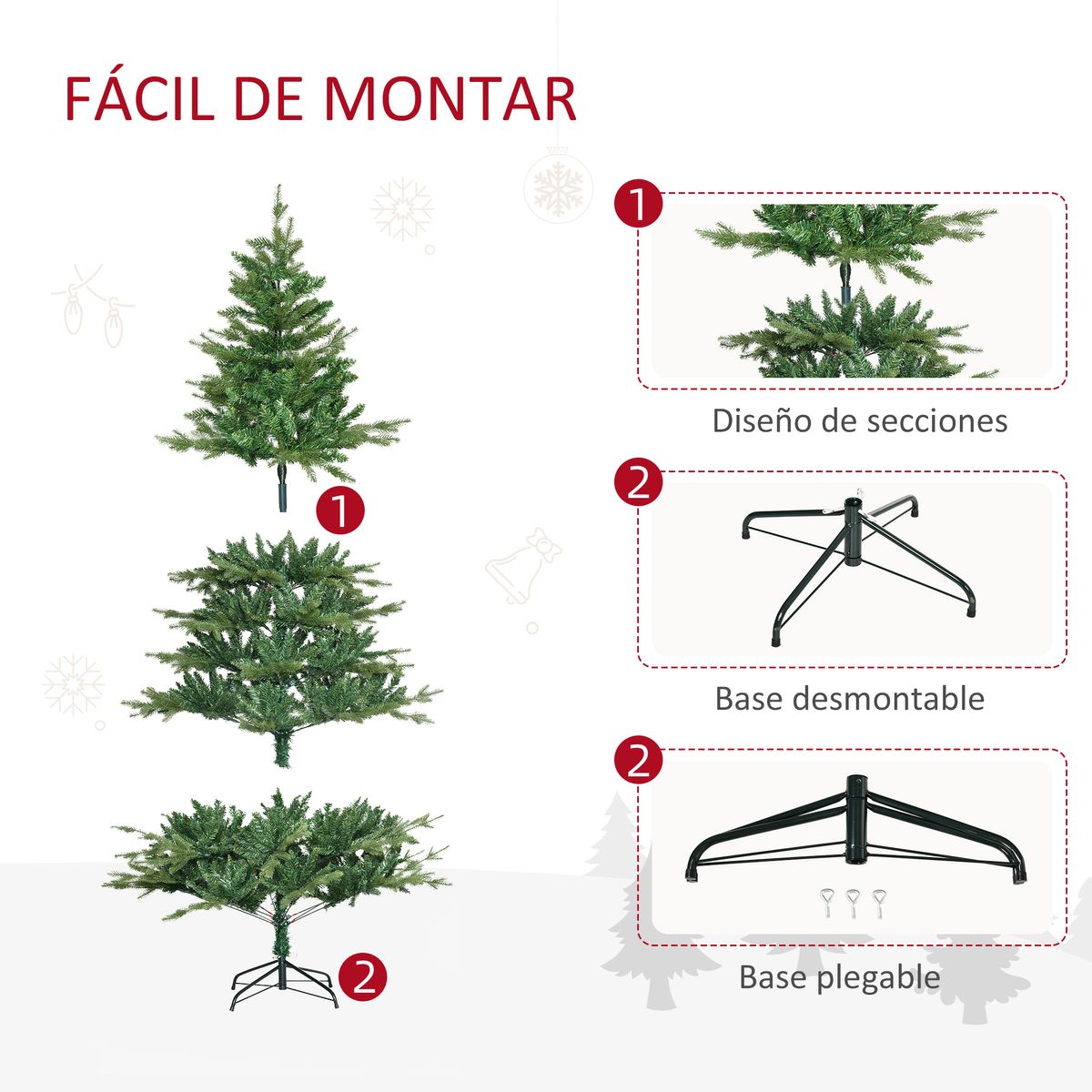 Árbol de Navidad Homcom 1443 ramas con decoración verde Ø120x180 cm