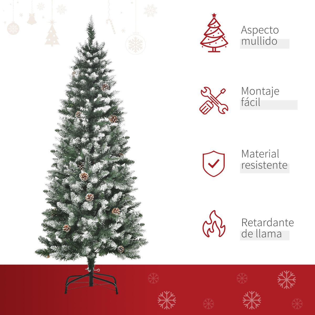 Árbol de Navidad Homcom 464 ramas + 28 piñas base plegable verde Ø69x150 cm especificaciones