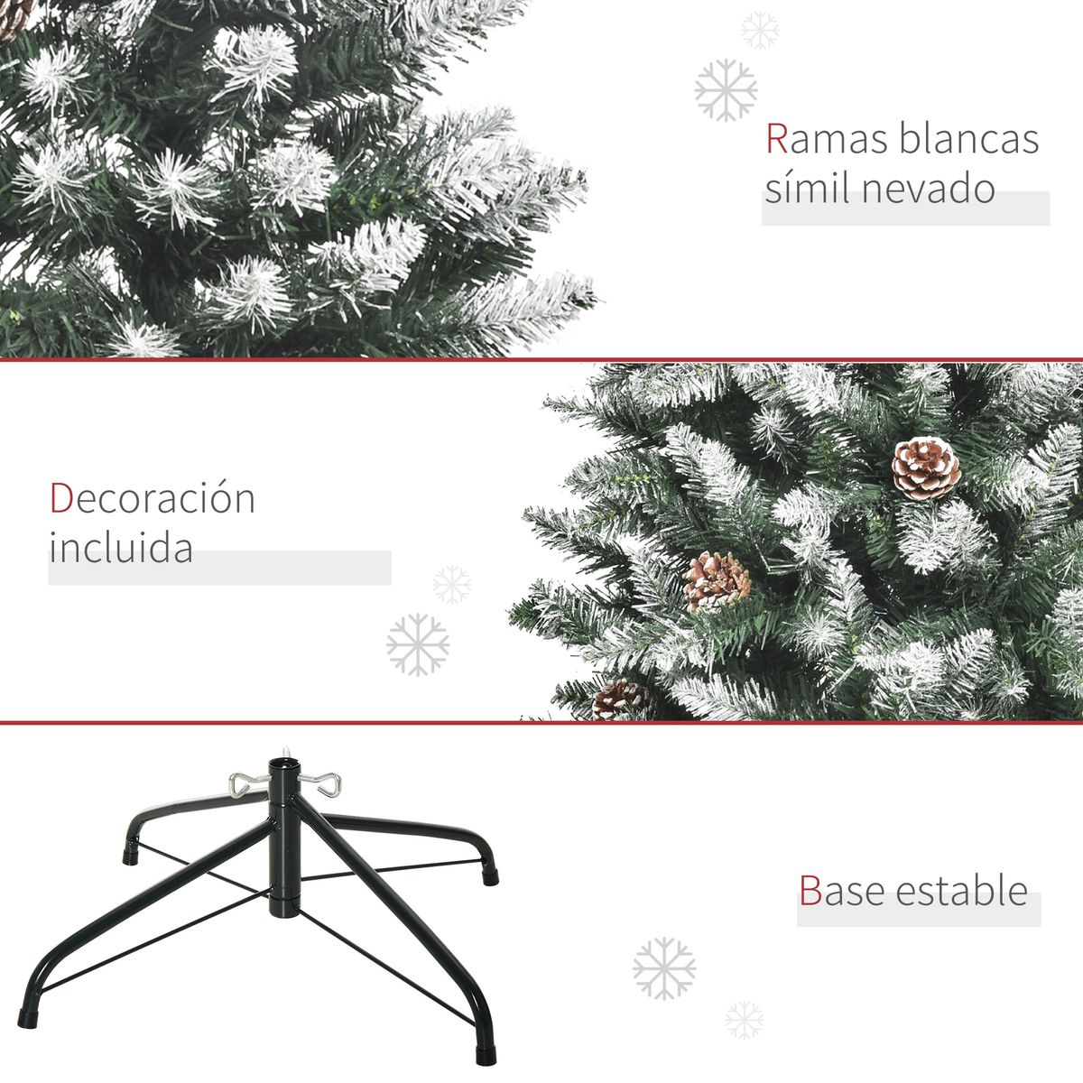Árbol de Navidad Homcom 464 ramas + 28 piñas base plegable verde Ø69x150 cm especificaciones