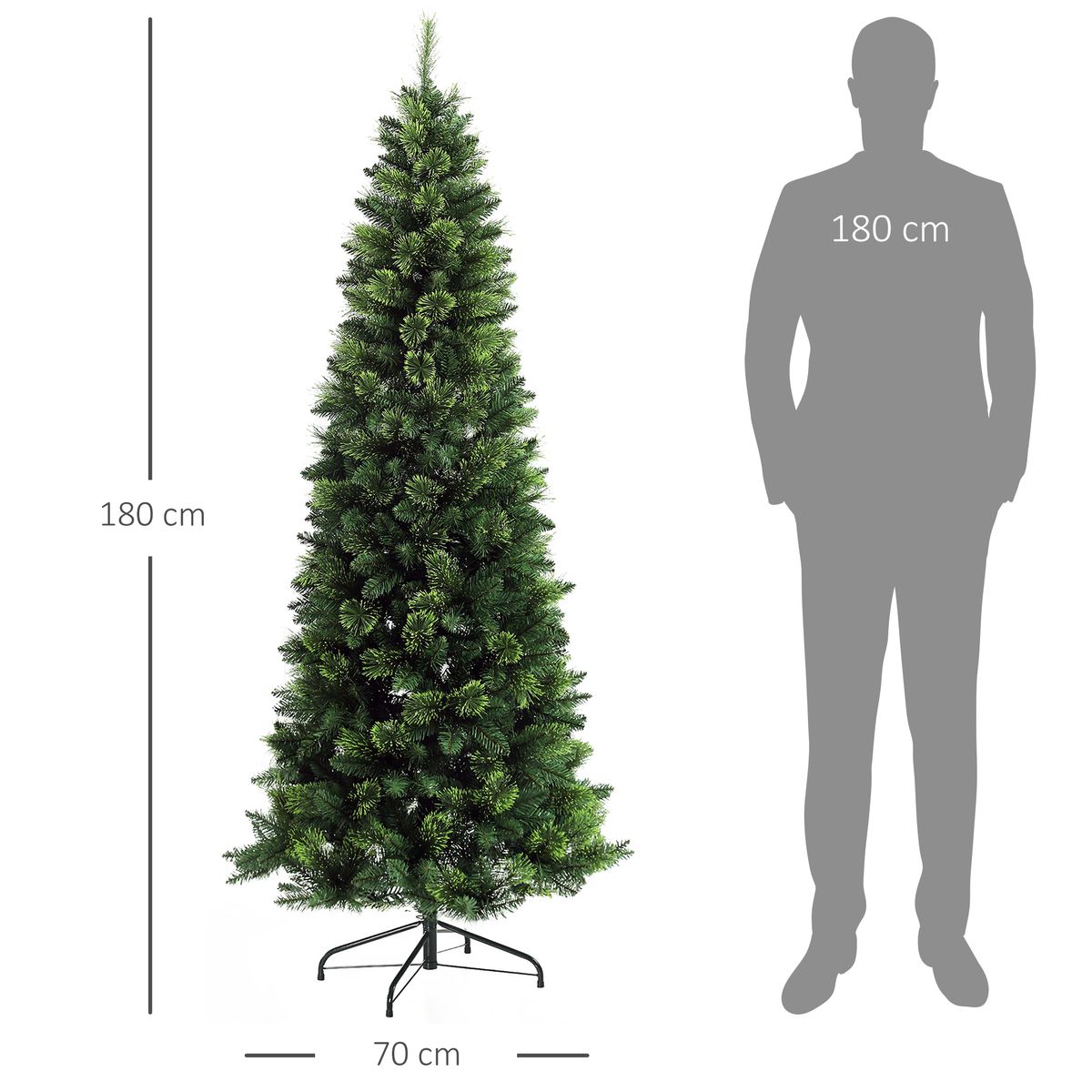Árbol de Navidad Homcom 618 ramas de aguja verde Ø70x180 cm