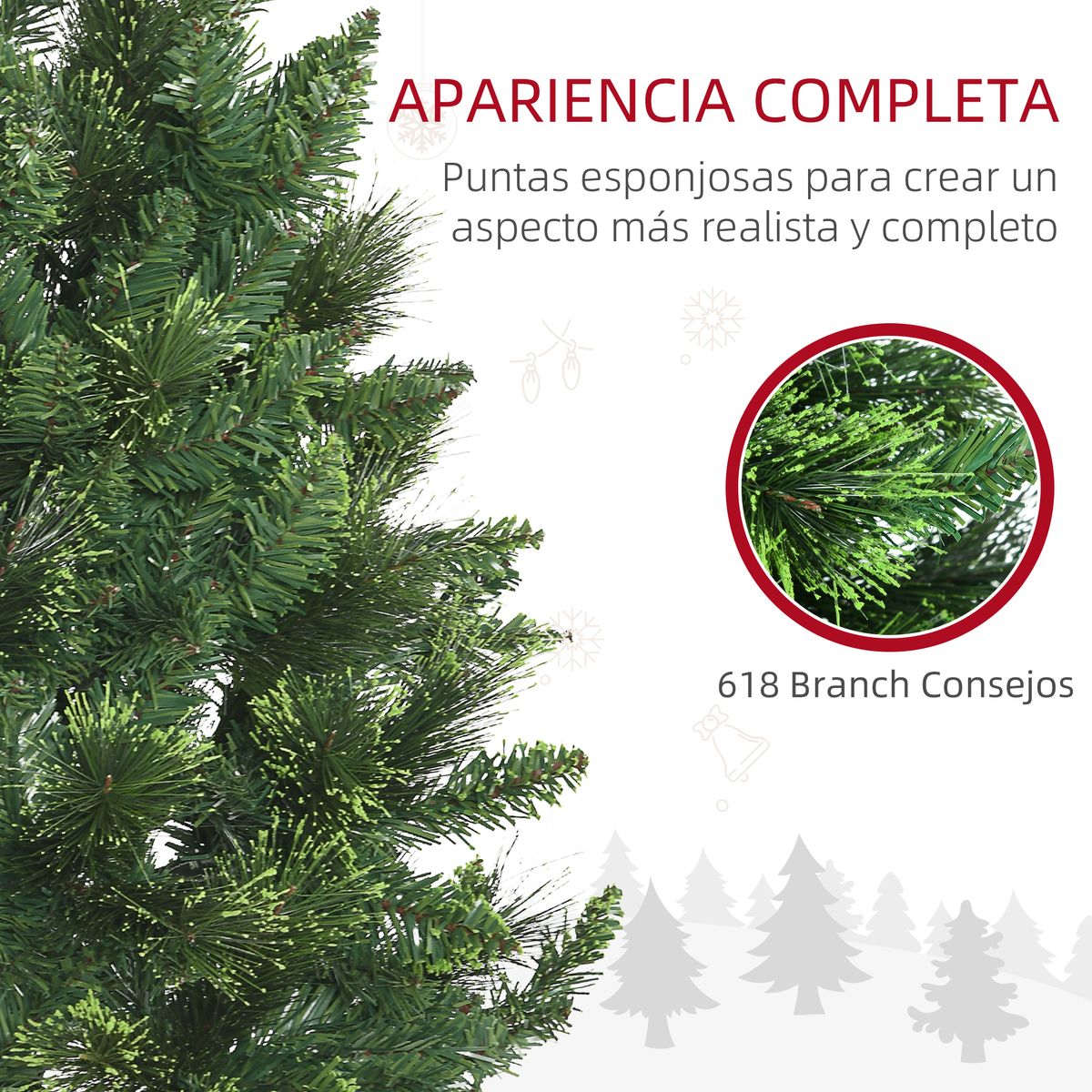Árbol de Navidad Homcom 618 ramas de aguja verde Ø70x180 cm