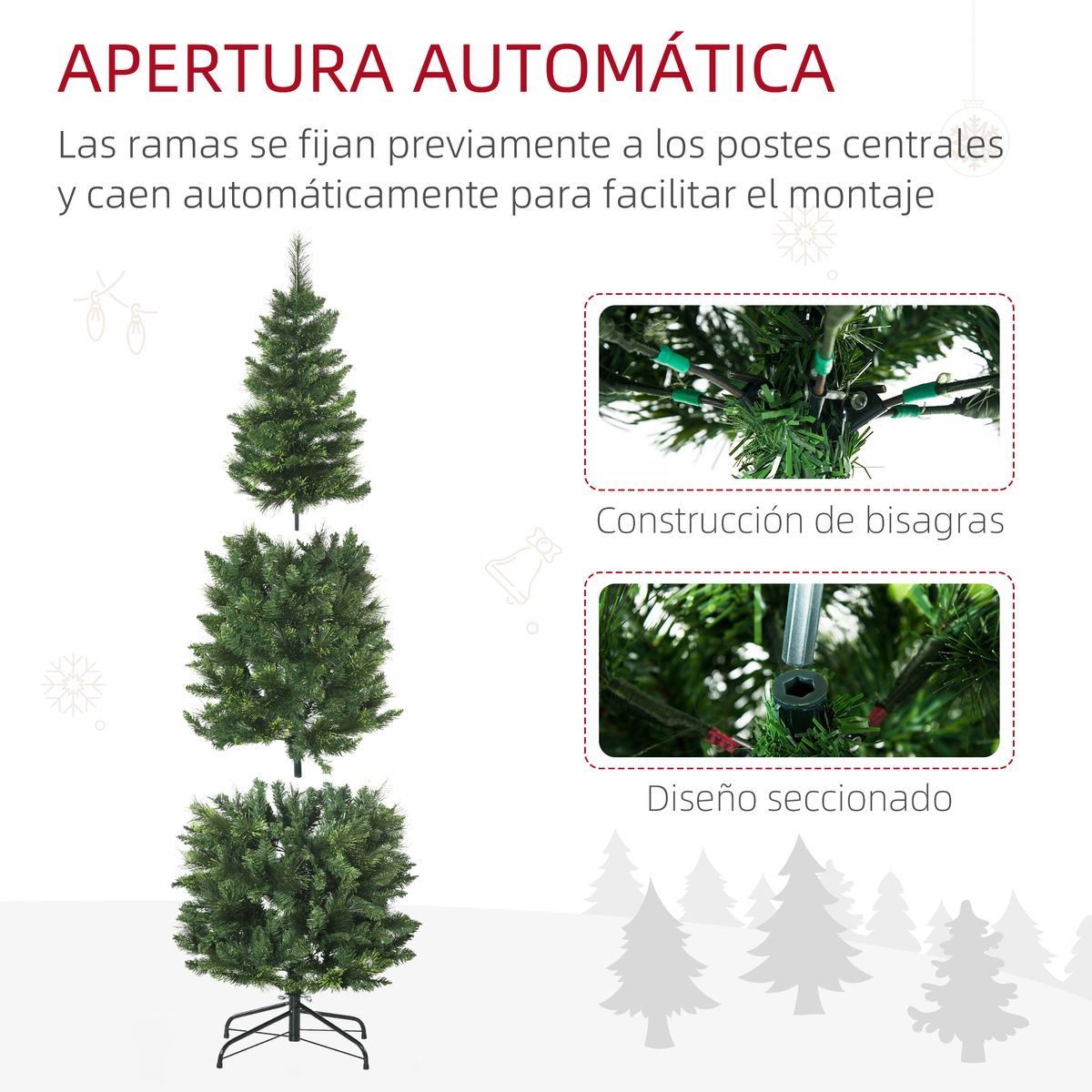 Árbol de Navidad Homcom 618 ramas de aguja verde Ø70x180 cm