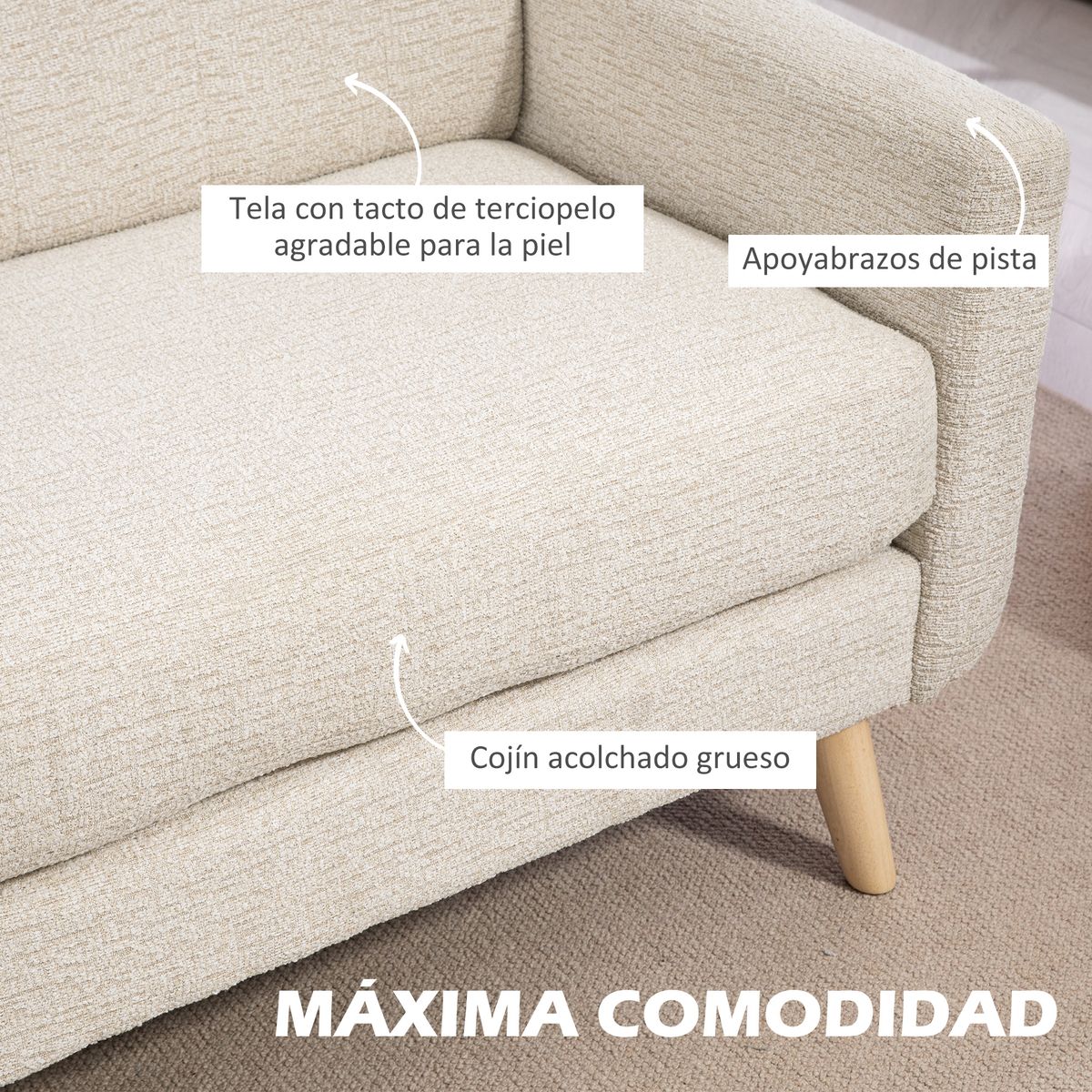Sofá Mika Homcom 2 plazas reposabrazos beige 82x114x71 cm caracteristicas