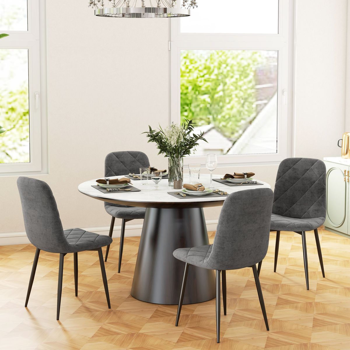Pack de 4 sillas Egipto Homcom tapizadas terciopelo gris 87x45x54 cm animada