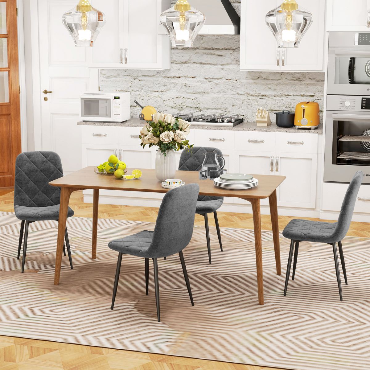 Pack de 4 sillas Egipto Homcom tapizadas terciopelo gris 87x45x54 cm
