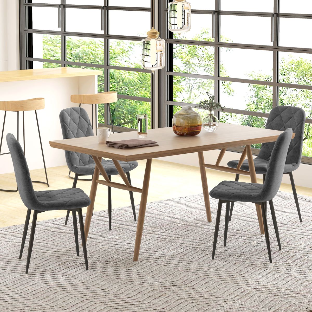 Pack de 4 sillas Egipto Homcom tapizadas terciopelo gris 87x45x54 cm animada