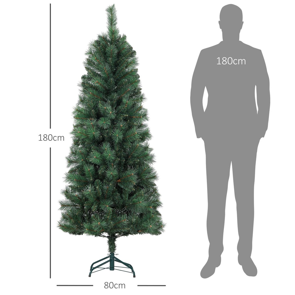Árbol de Navidad Homcom 528 ramas verde Ø80x180 cm medidas