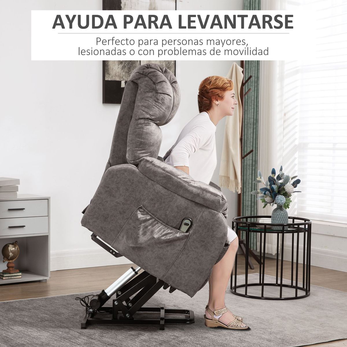 Sillón levanta personas Remo Homcom reclinable y reposapiés gris 100x83x91 cm