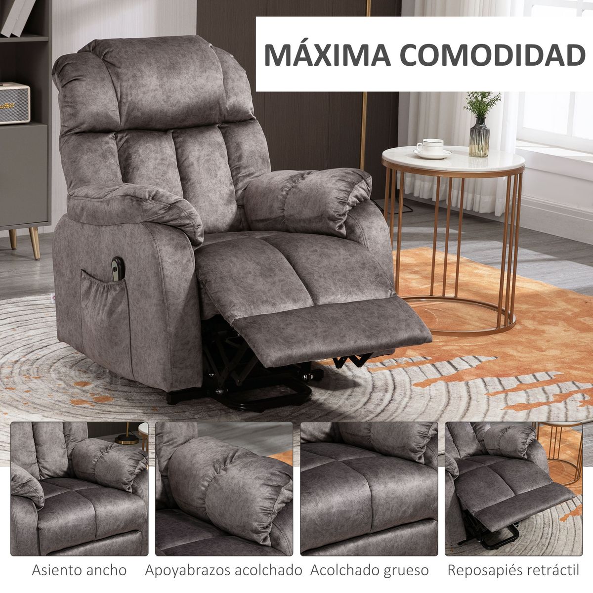 Sillón levanta personas Remo Homcom reclinable y reposapiés gris 100x83x91 cm