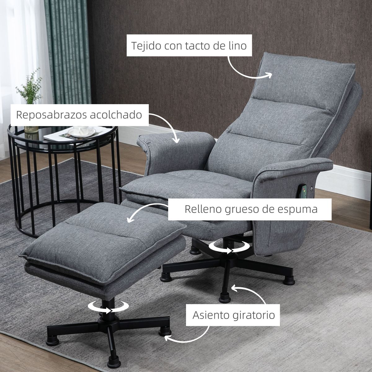 Sillón de masaje Yelo Homcom con reposapiés 8 zonas gris 99x78x93 cm