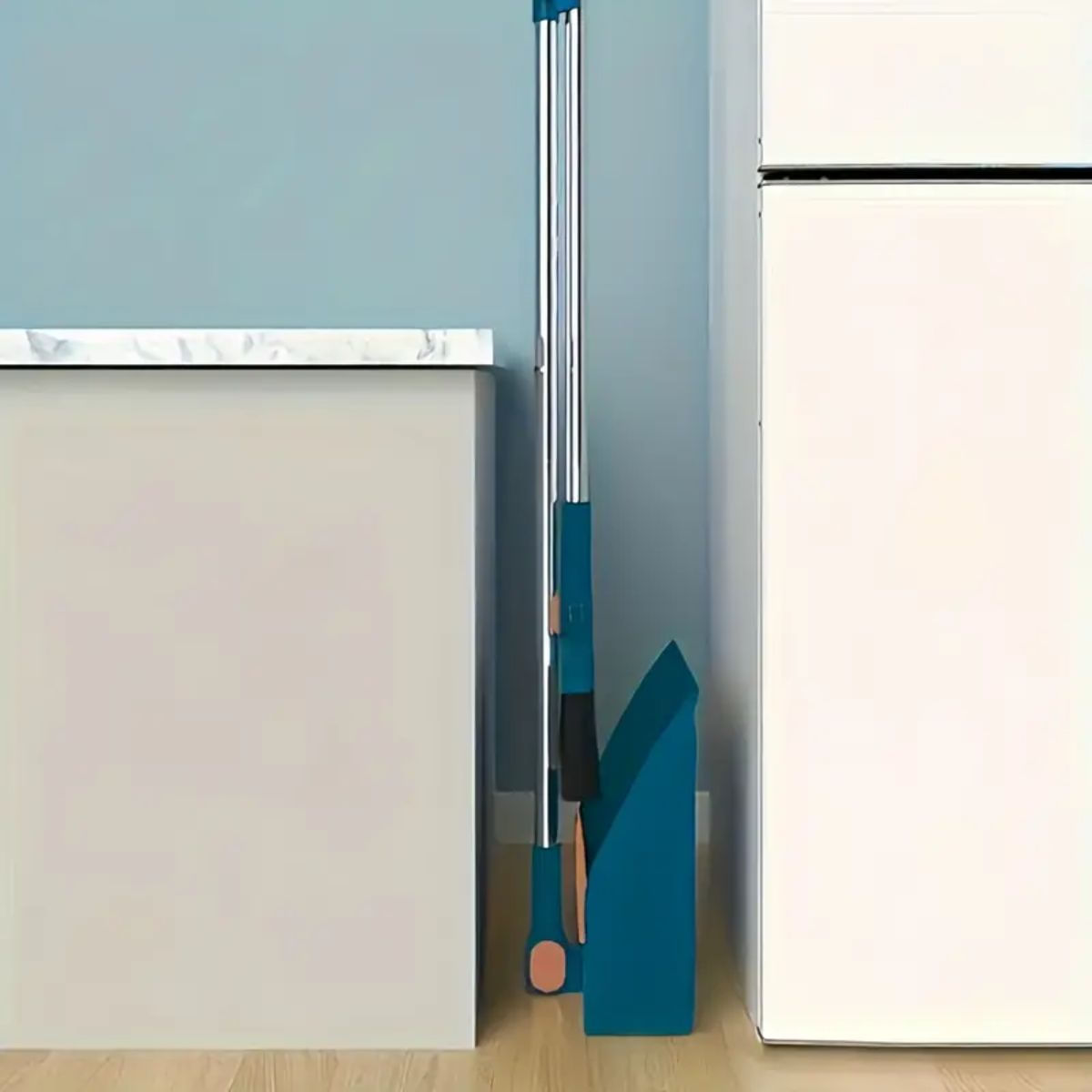 Escoba-y-recogedor-plegable-mango-rotativo-azul-naranja--almacenamiento