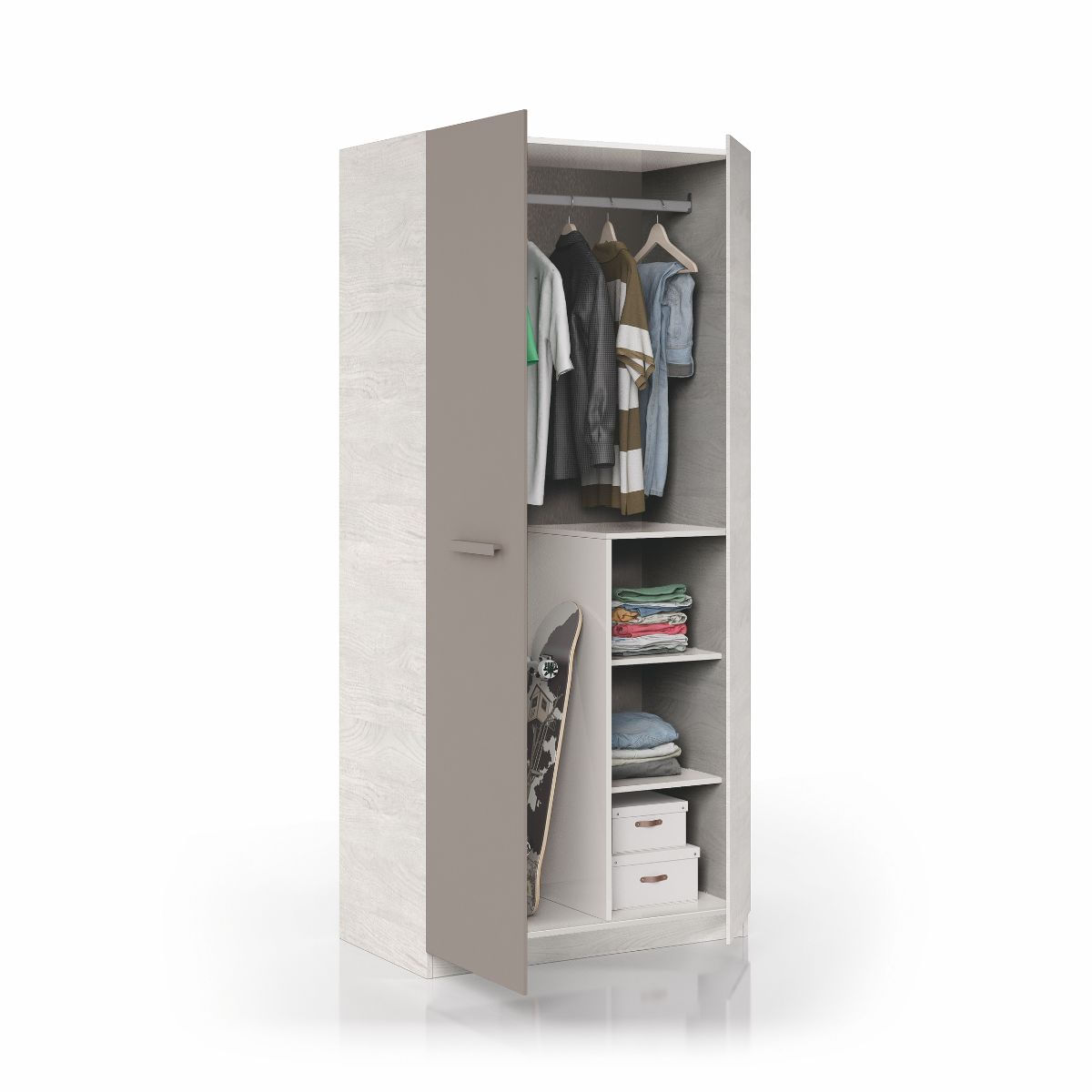 Armario Ares Plus 2 puertas con barra + 3 estantes blanco/basalto 200x90x52 cm