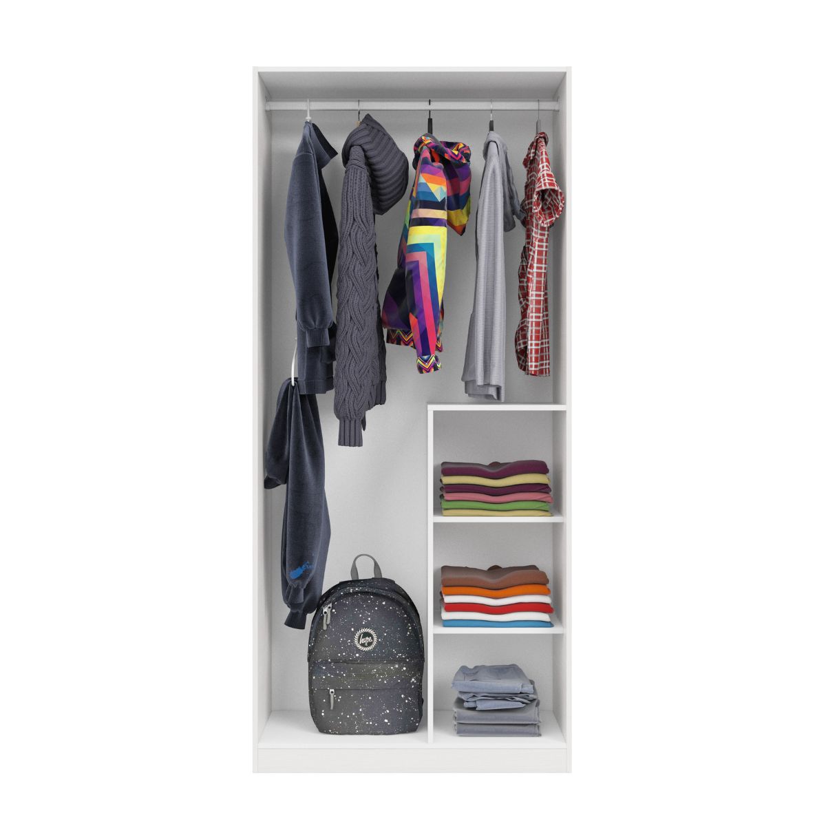 Armario Ares Plus 2 puertas con barra + 3 estantes blanco/basalto 200x90x52 cm