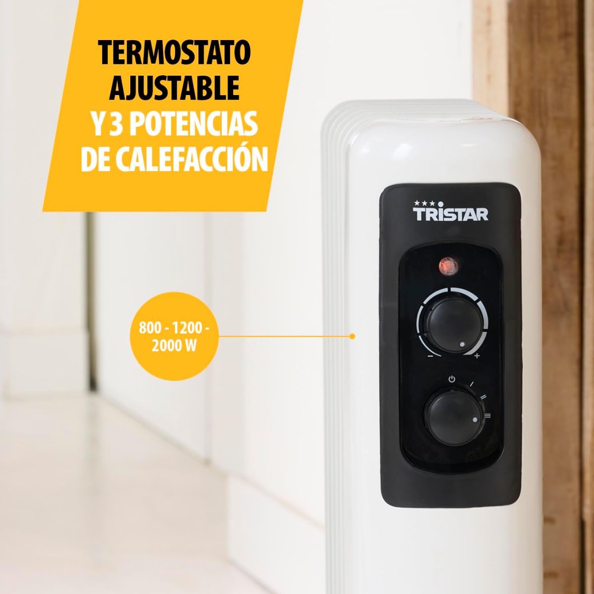 Radiador de aceite Tristar KA-5181 2000W 11 elementos con ruedas blanco 60x23x51 cm detalle