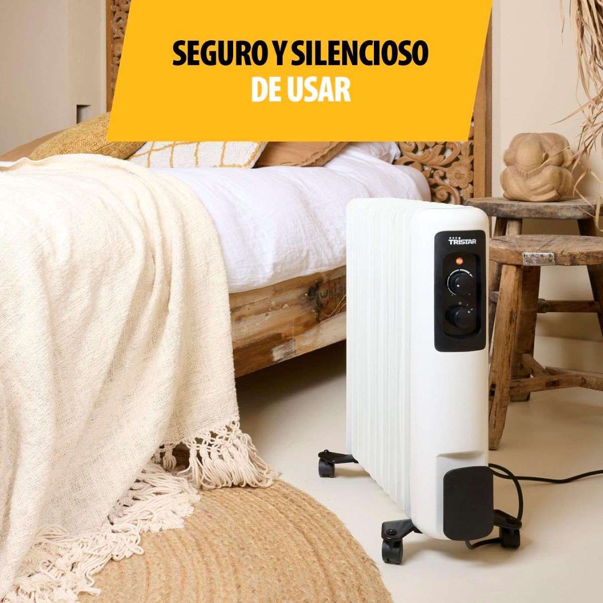 Radiador de aceite Tristar KA-5181 2000W 11 elementos con ruedas blanco 60x23x51 cm detalle radiador