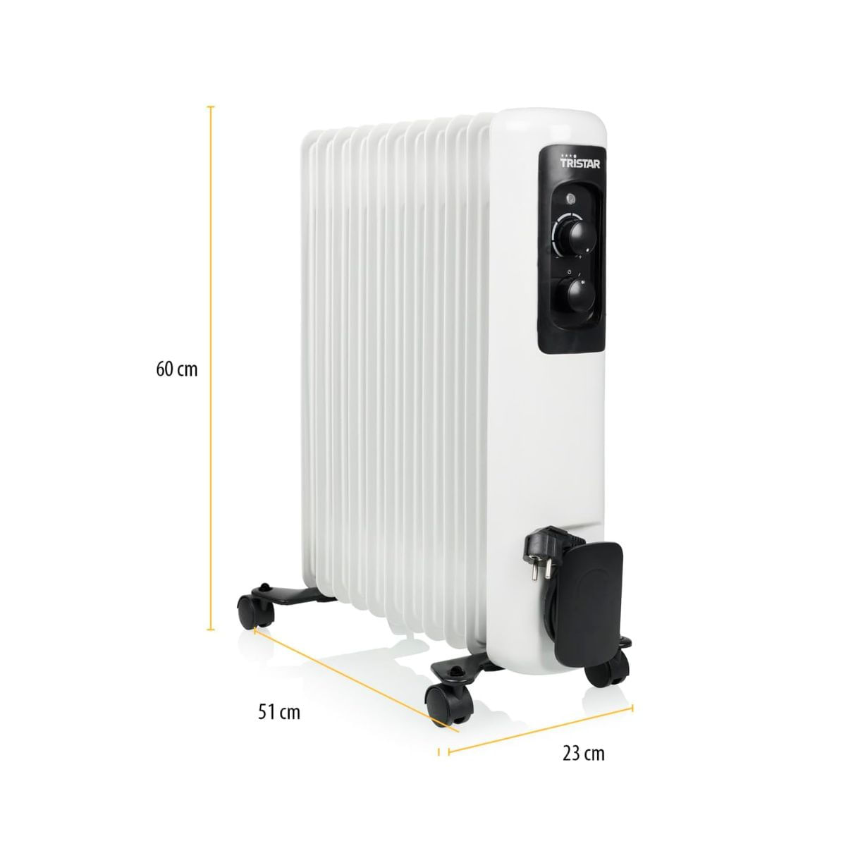 Radiador de aceite Tristar KA-5181 2000W 11 elementos con ruedas blanco 60x23x51 cm medidas