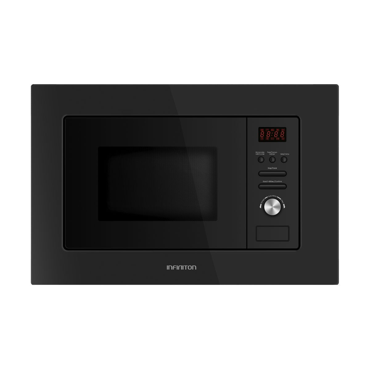 Microondas integrable Infiniton IMW-20BTN 800W 20L con grill negro fondo blanco