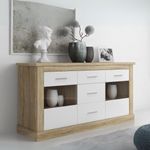 Aparador Chellen 5 cajones + 2 puertas de cristal cambria/blanco 88,1x170x49,8 cm animada