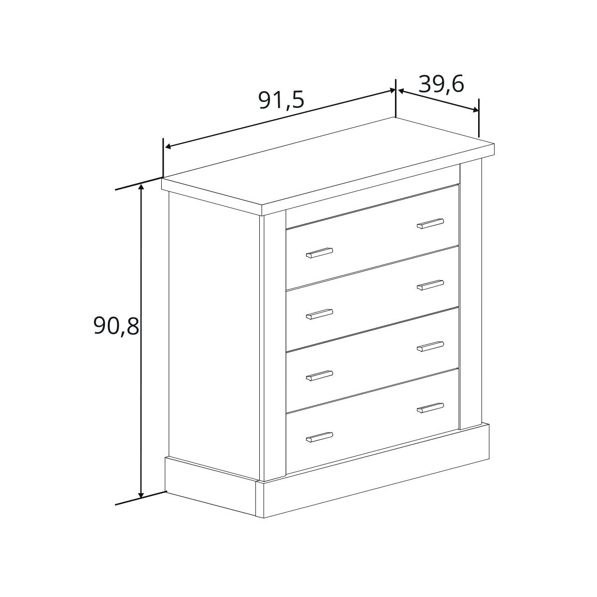 Cómoda Chellen 4 cajones cambria/blanco 90,8x91,5x39,6 cm medidas