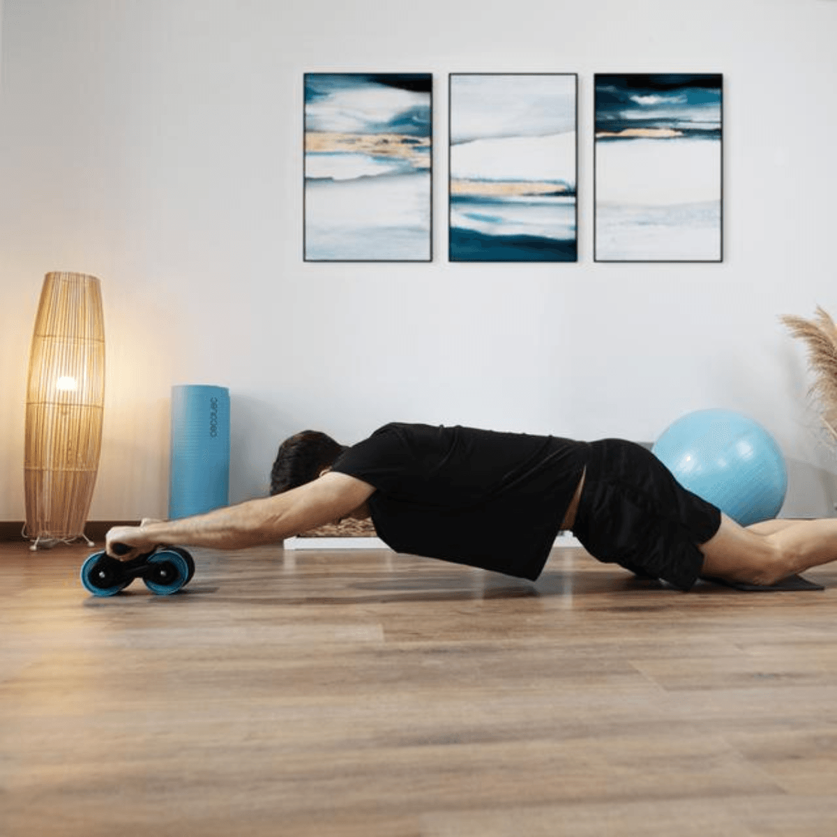 Rueda para abdominales Cecotec Drumfit AB Fit con esterilla acolchada azul/negro animada