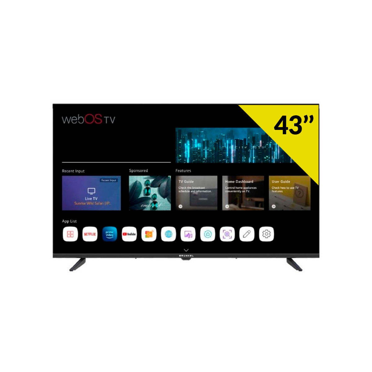 Televisor Smart TV Grunkel LED-4300PBW 43’’ 4K webOS negro fondo blanco