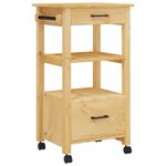 Carrito auxiliar Monza 2 cajones + 2 compartimentos madera de pino marrón 90x48x40 cm fondo blanco