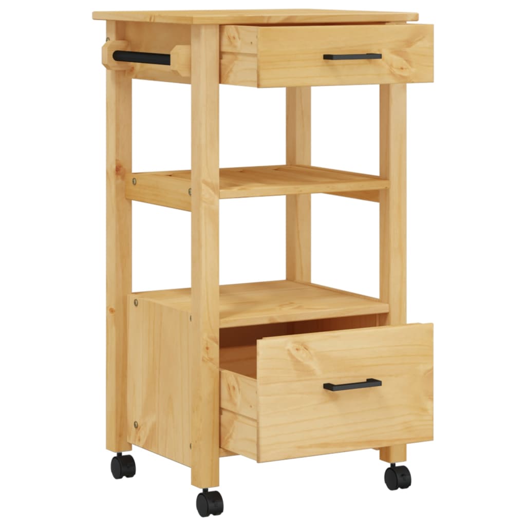 Carrito auxiliar Monza 2 cajones + 2 compartimentos madera de pino marrón 90x48x40 cm cajones