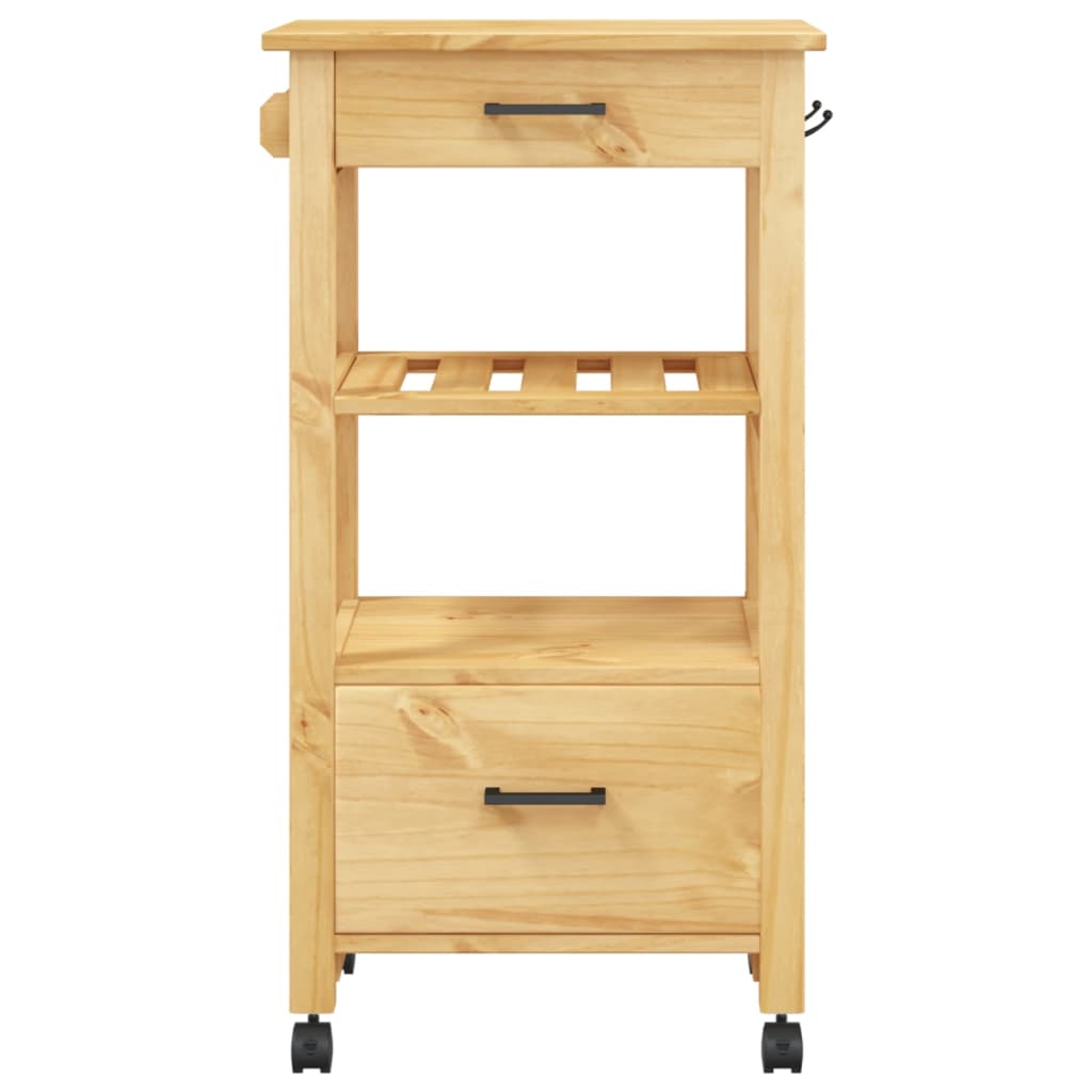 Carrito auxiliar Monza 2 cajones + 2 compartimentos madera de pino marrón 90x48x40 cm frontal