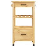 Carrito auxiliar Monza 2 cajones + 2 compartimentos madera de pino marrón 90x48x40 cm frontal