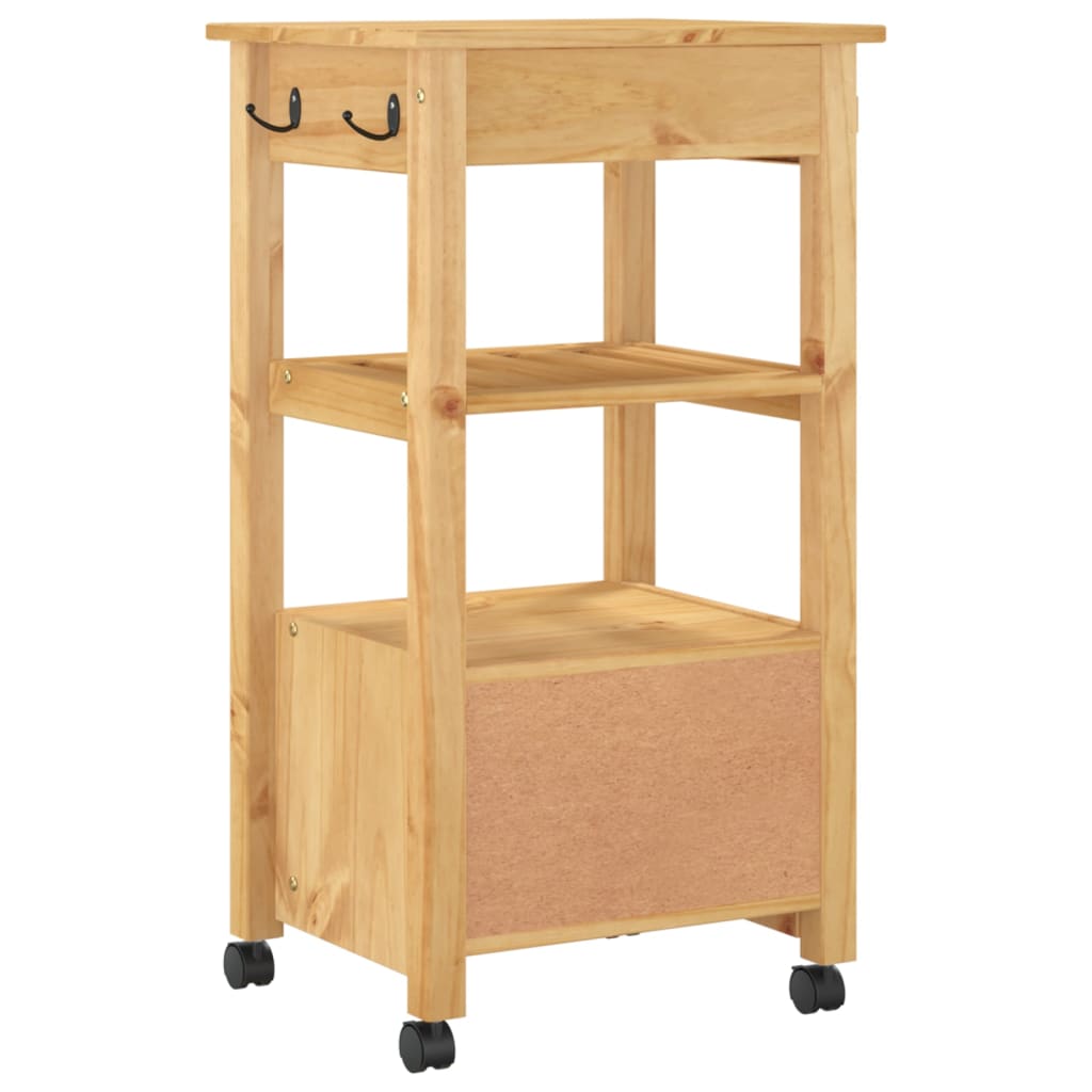 Carrito auxiliar Monza 2 cajones + 2 compartimentos madera de pino marrón 90x48x40 cm posterior