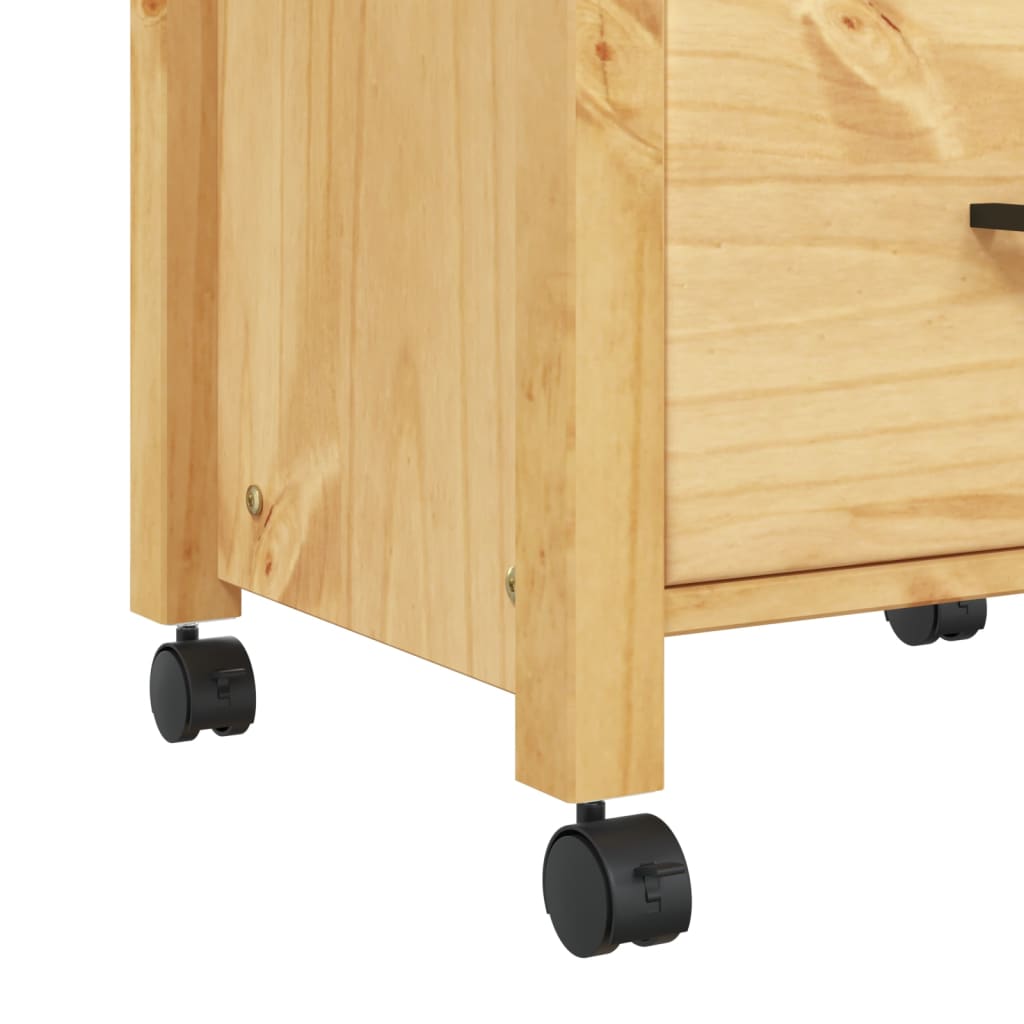 Carrito auxiliar Monza 2 cajones + 2 compartimentos madera de pino marrón 90x48x40 cm ruedas