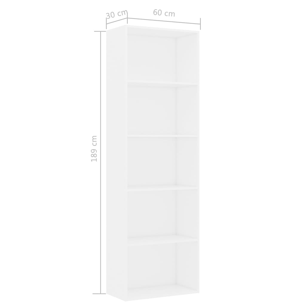 Estantería Bali 5 compartimentos blanco 189x60x30 cm