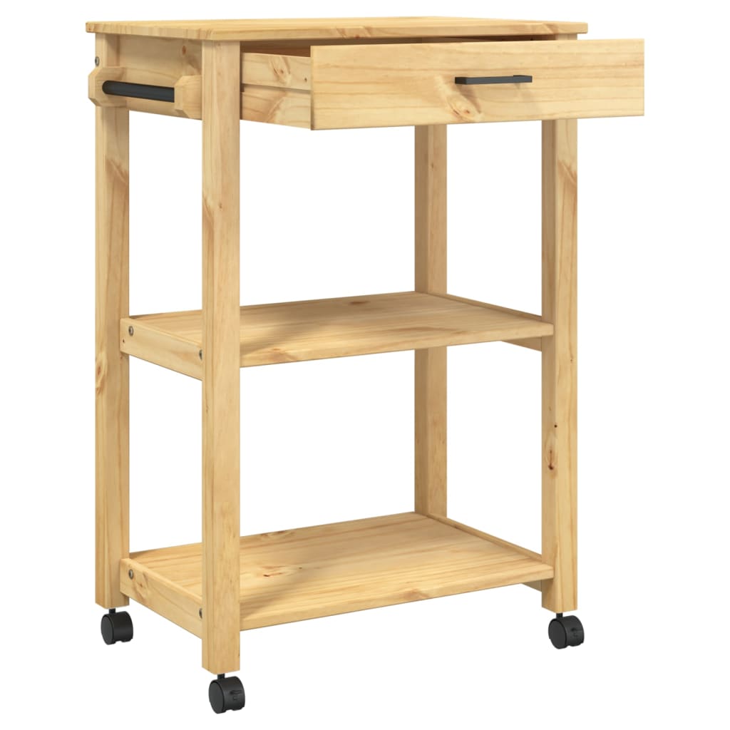 Carrito auxiliar Monza con cajón + 2 compartimentos madera de pino natural 90x60x40 cm cajon